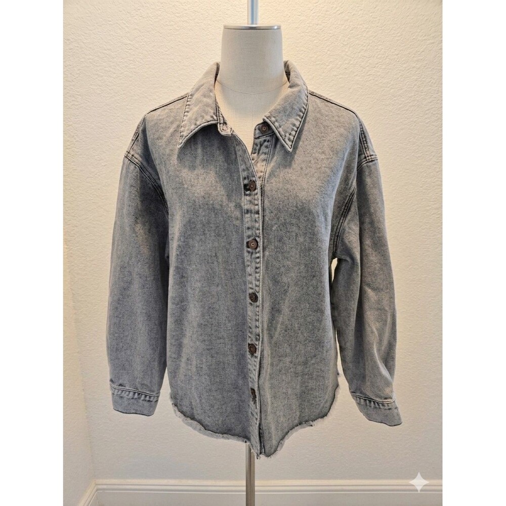 Denim Shacket XL Womens Sincerely Jules Gray Acid Wash Shirt Jacket Extra Large